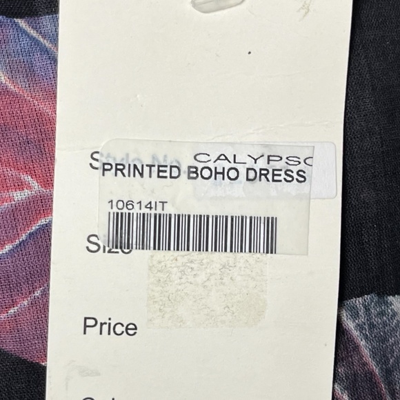 Zury Calypso Printed Boho Dress Cotton Black Pink Tie Front Tiered One Size - Picture 6 of 8